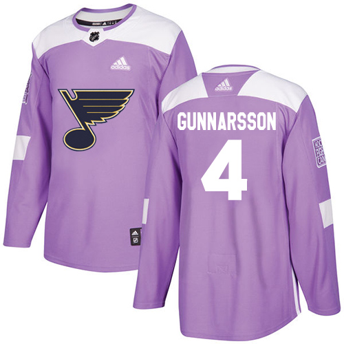 Adidas Blues #4 Carl Gunnarsson Purple Authentic Fights Cancer Stitched NHL Jersey - Click Image to Close